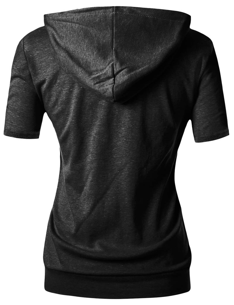 GIVON Womens Slim Fit Zip Up Hoodie Short Sleeve Thin Jacket Full Zip Sweatshirt with Plus Size / DCF207-CHARCOAL-2XL - Image 4
